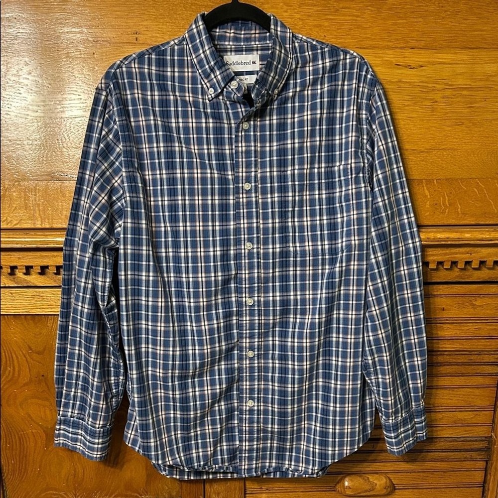 Saddlebred Preppy Coastal Classic Fit Plaid Button Down Shirt Stretch Medium